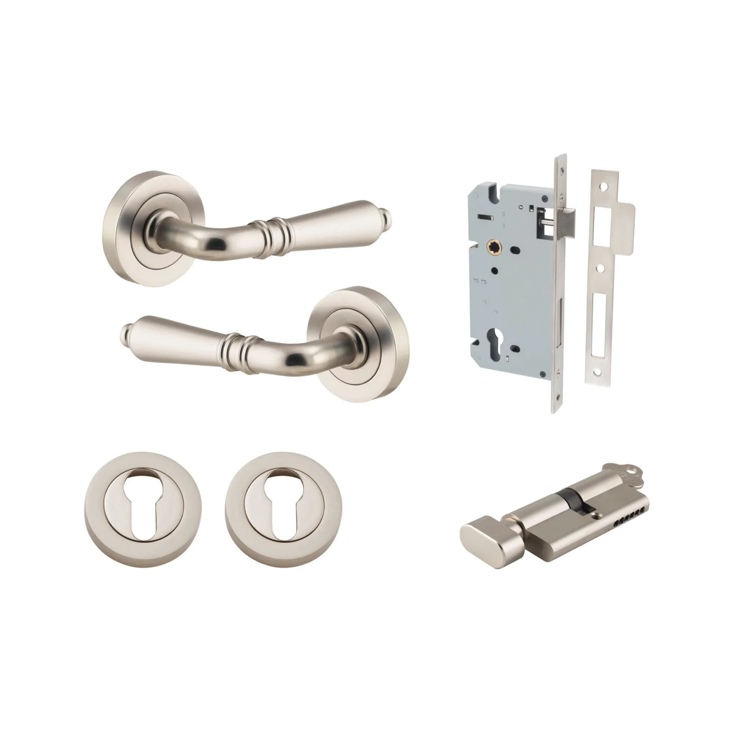 Iver Sarlat Door Lever Handle on Round Rose Entrance Kit Key/Thumb - Available in Various Finishes - Image 14