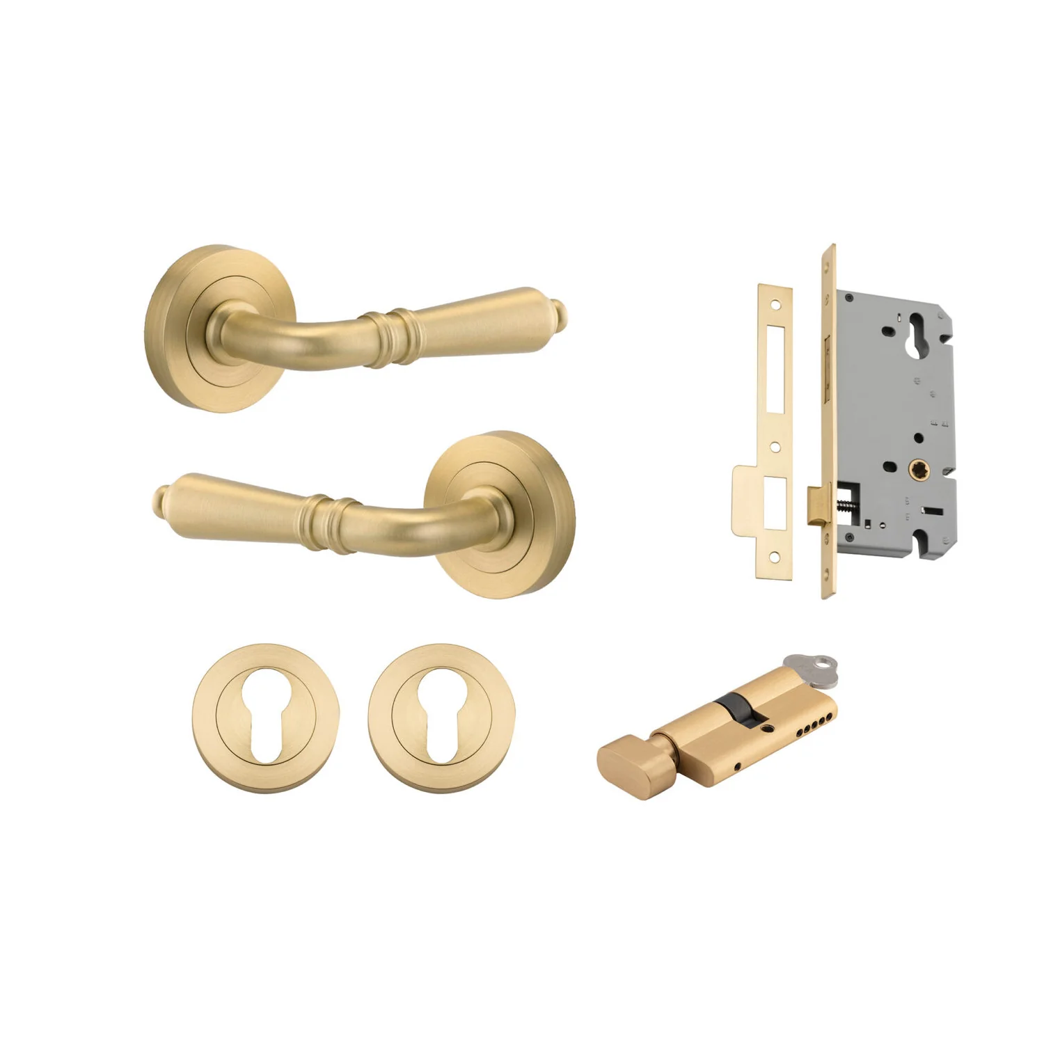 Iver Sarlat Door Lever Handle on Round Rose Entrance Kit Key/Thumb - Available in Various Finishes - Image 16