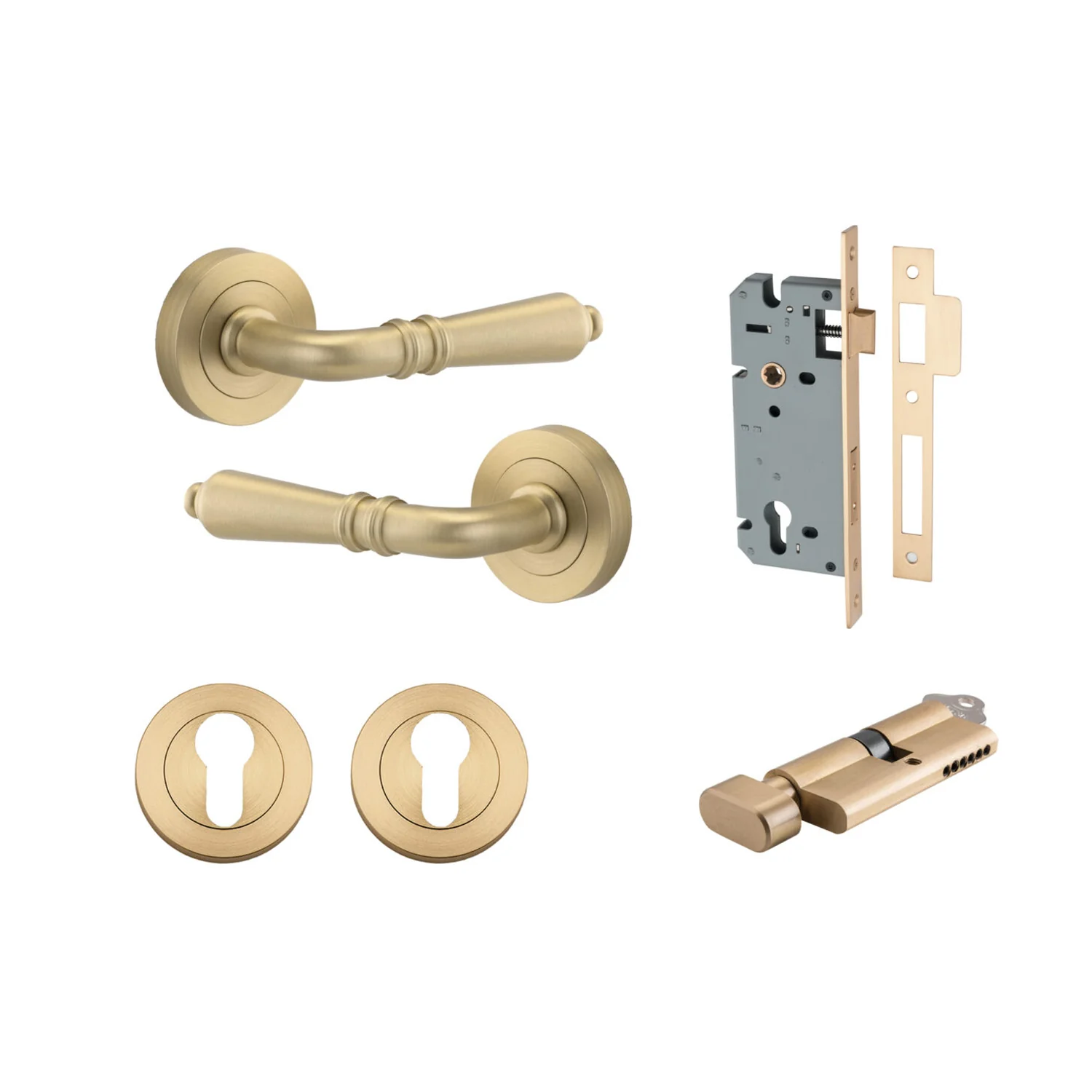 Iver Sarlat Door Lever Handle on Round Rose Entrance Kit Key/Thumb - Available in Various Finishes - Image 7
