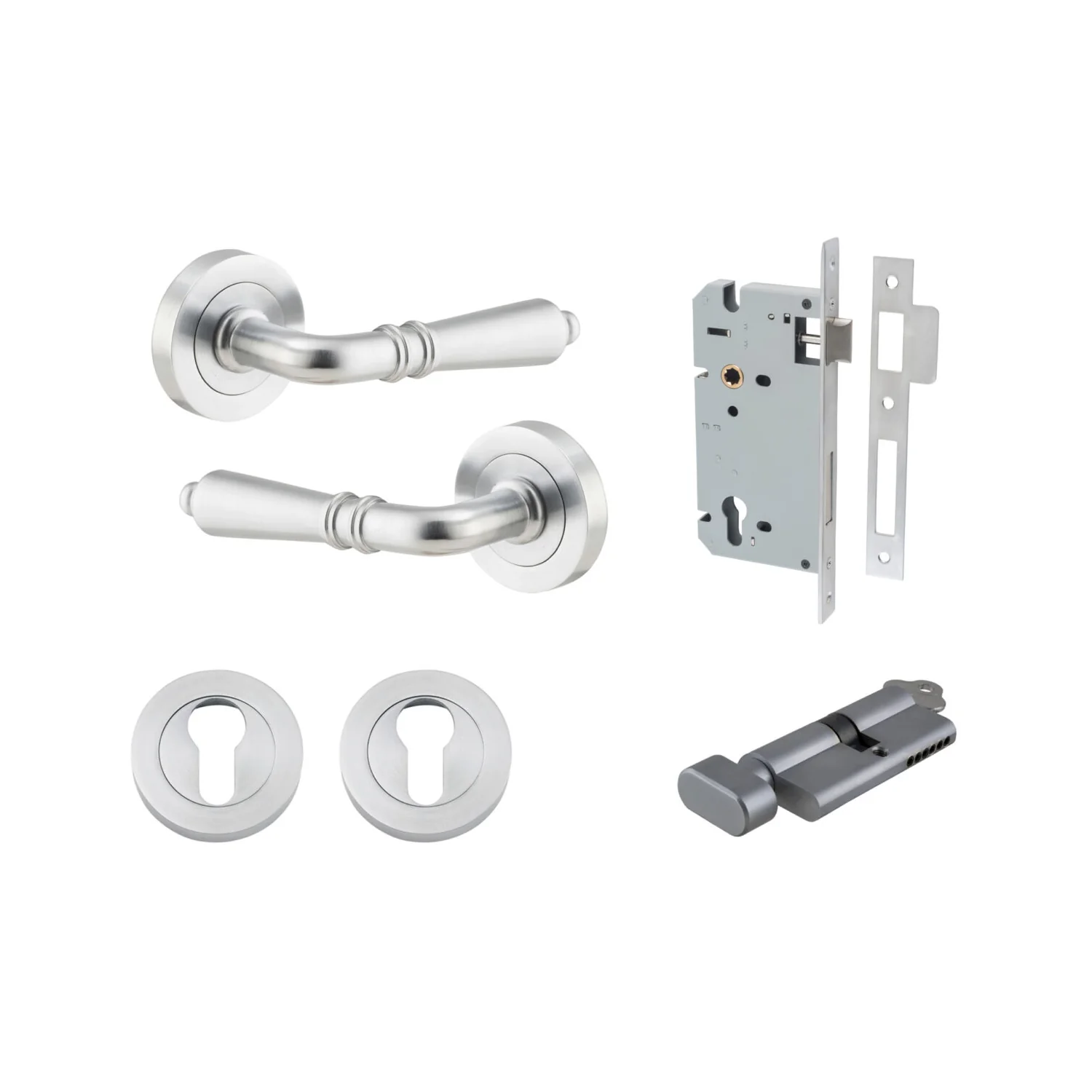 Iver Sarlat Door Lever Handle on Round Rose Entrance Kit Key/Thumb - Available in Various Finishes - Image 8