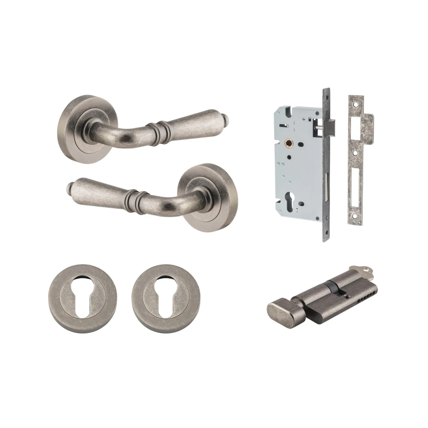 Iver Sarlat Door Lever Handle on Round Rose Entrance Kit Key/Thumb - Available in Various Finishes - Image 9
