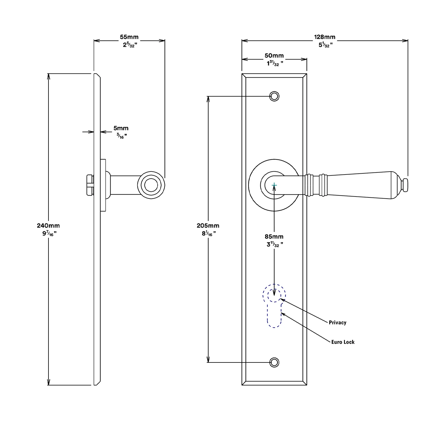 Iver Sarlat Door Lever Handle on Shouldered Backplate Entrance Kit Key/Thumb - Image 3