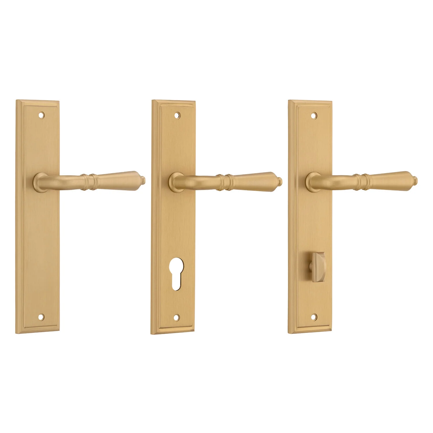 Iver Sarlat Door Lever Handle on Stepped Backplate Brushed Brass