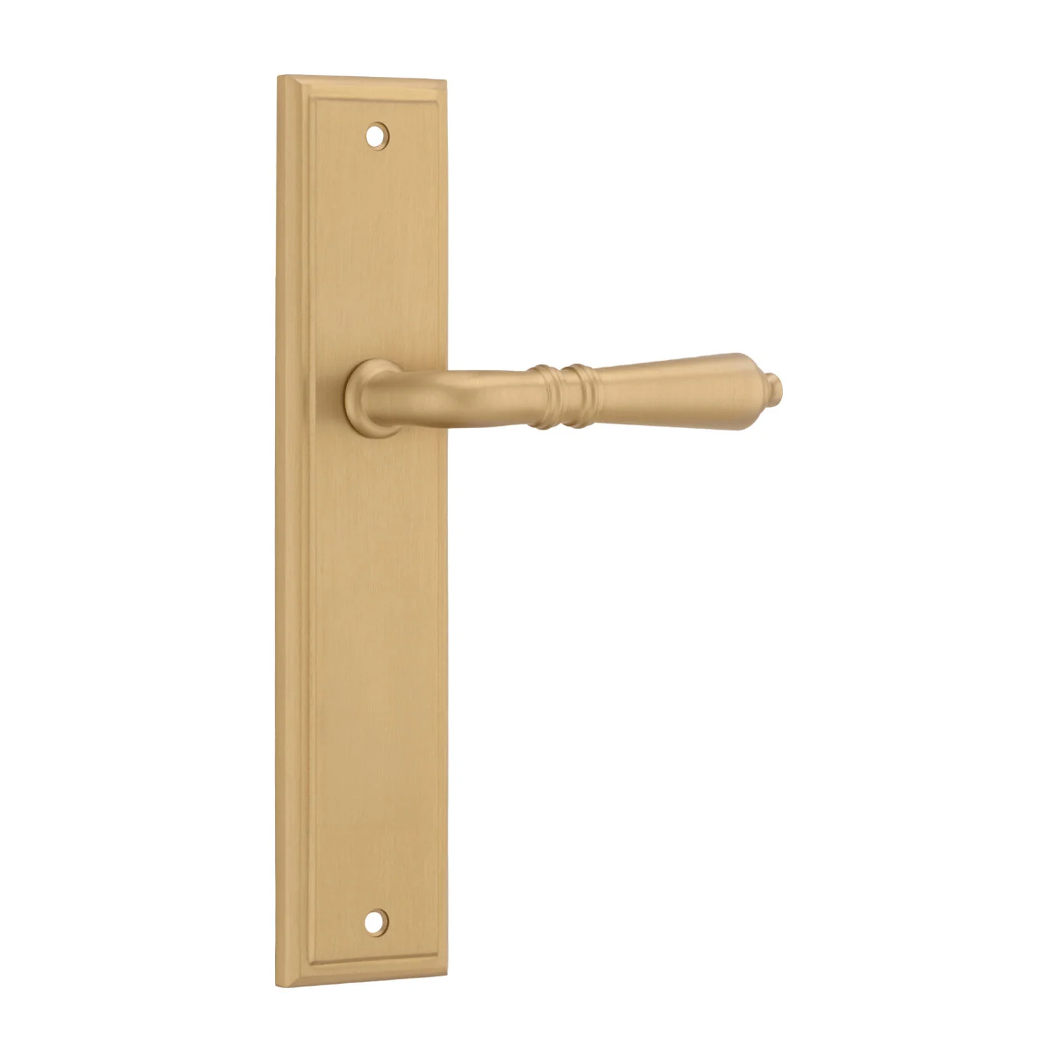 Iver Sarlat Door Lever Handle on Stepped Backplate Brushed Brass - Image 3