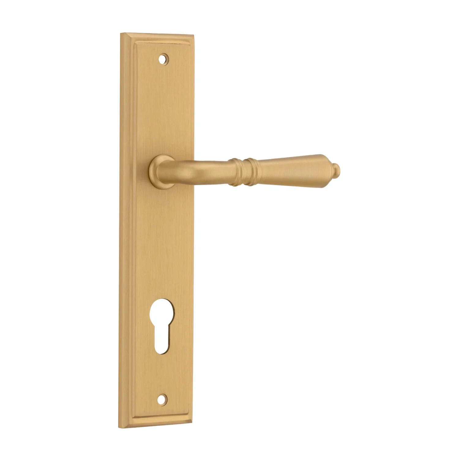 Iver Sarlat Door Lever Handle on Stepped Backplate Brushed Brass - Image 4