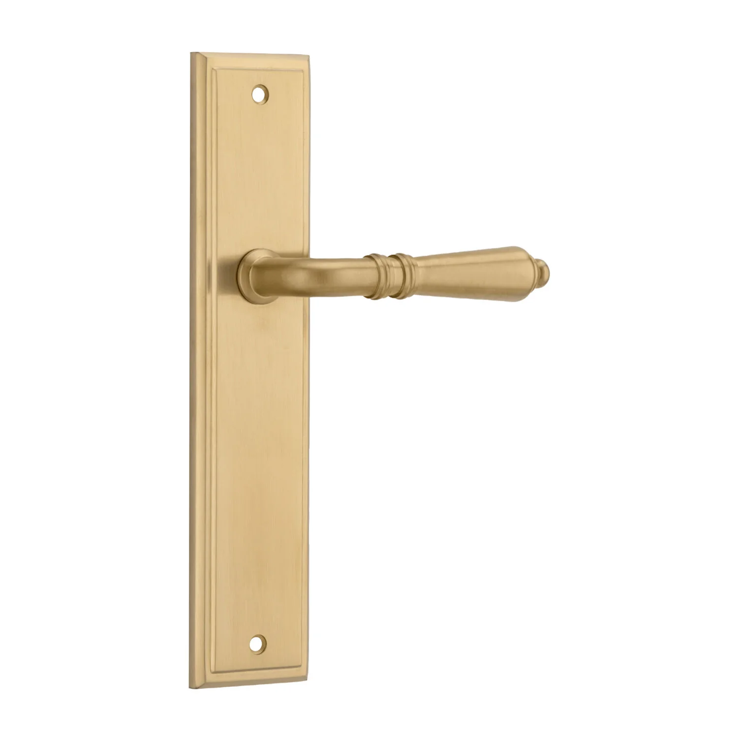Iver Sarlat Door Lever Handle on Stepped Backplate Brushed Gold PVD - Image 3