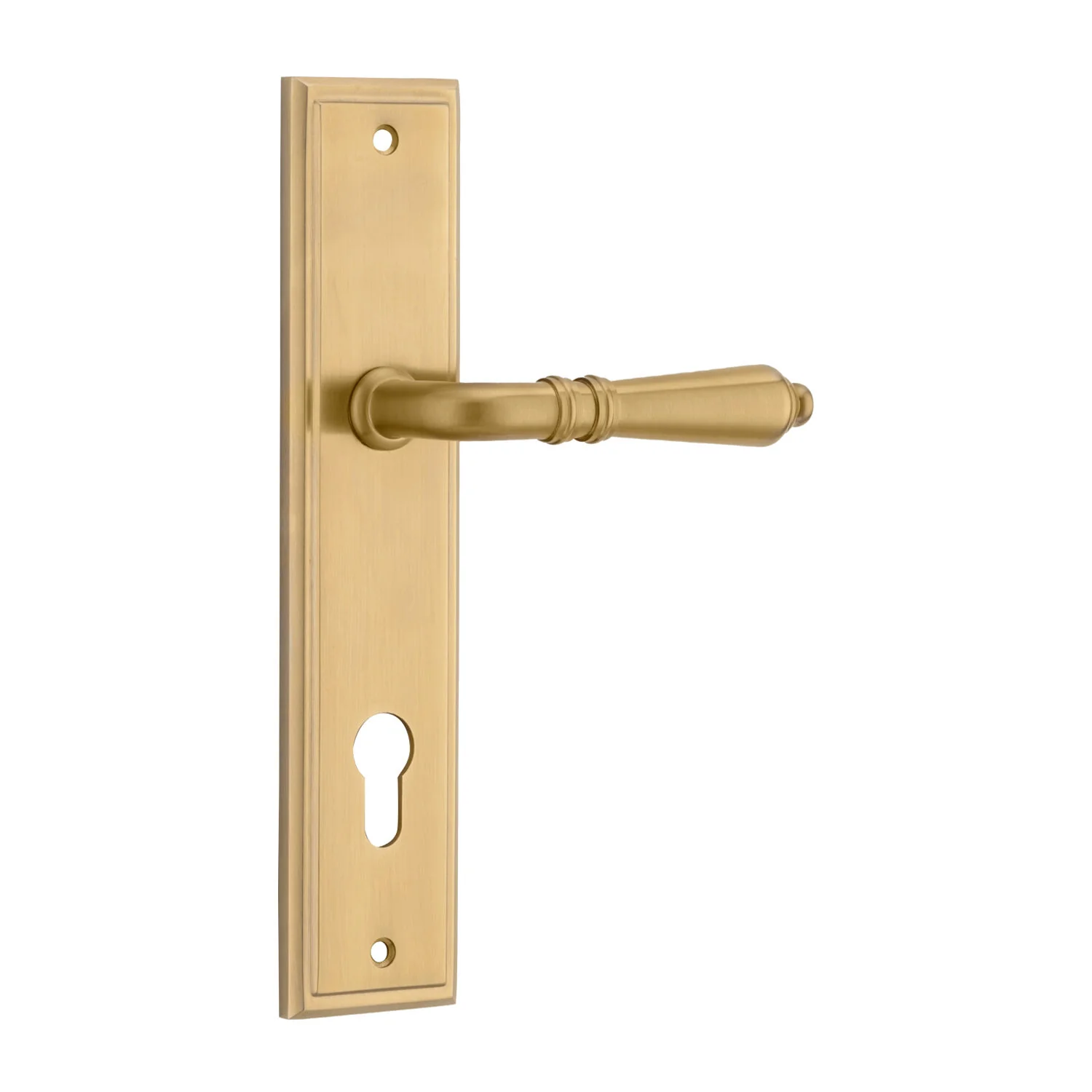 Iver Sarlat Door Lever Handle on Stepped Backplate Brushed Gold PVD - Image 4