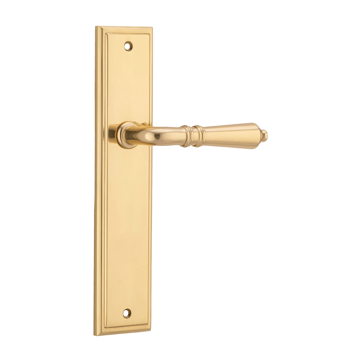 Iver Sarlat Door Lever Handle on Stepped Backplate Polished Brass - Image 3