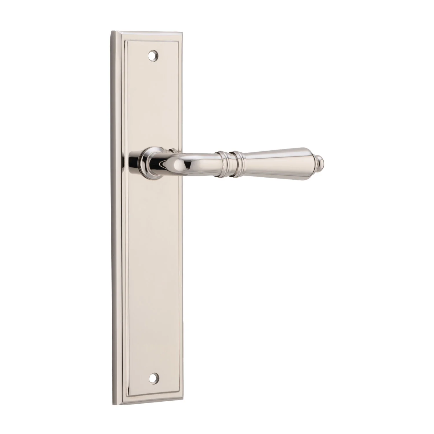 Iver Sarlat Door Lever Handle on Stepped Backplate Polished Nickel - Image 3