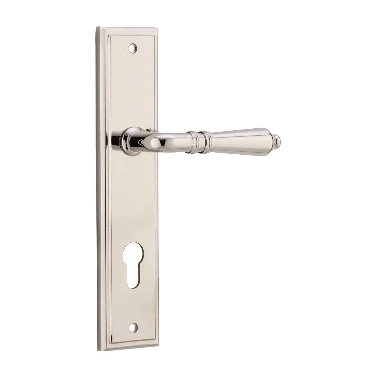 Iver Sarlat Door Lever Handle on Stepped Backplate Polished Nickel - Image 4