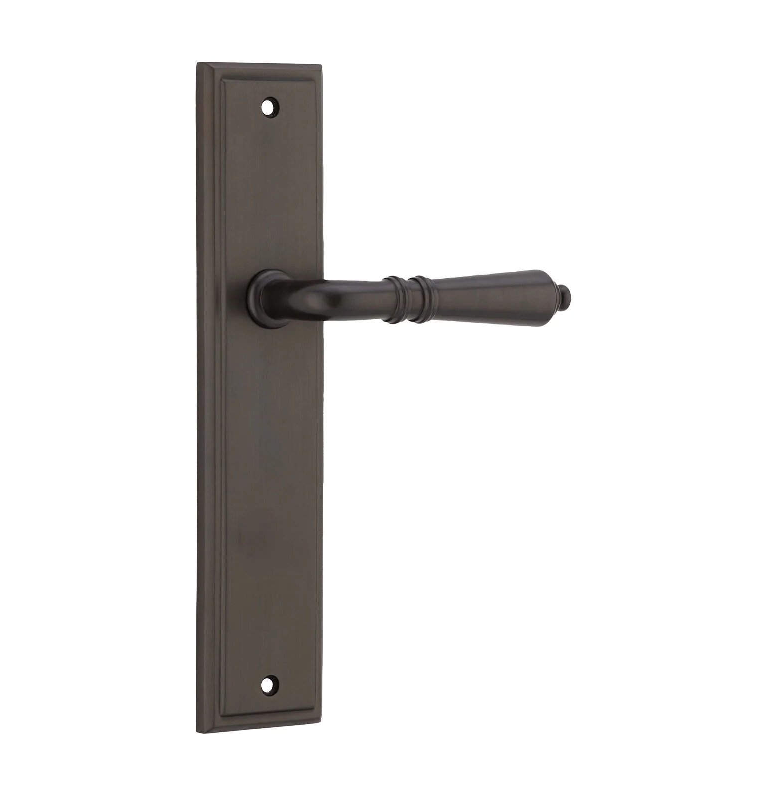Iver Sarlat Door Lever Handle on Stepped Backplate Signature Brass - Image 3