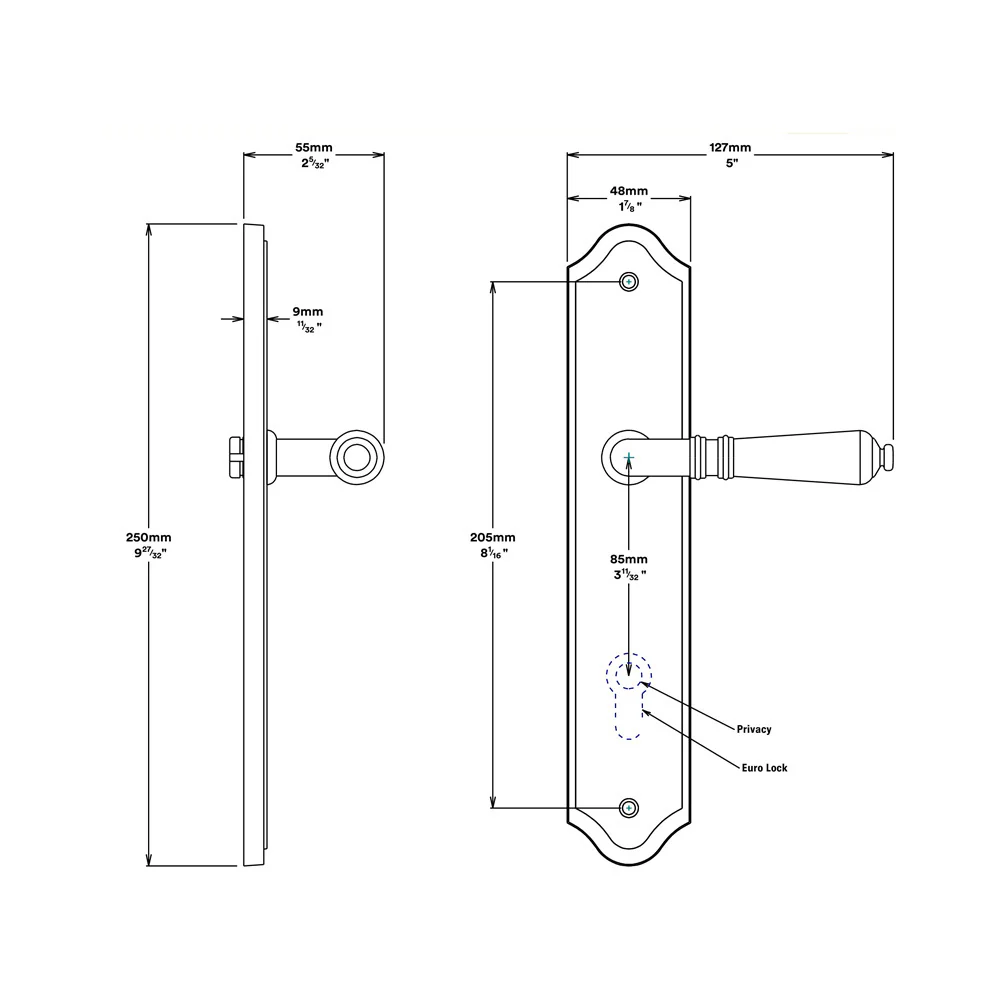 Iver Sarlat Door Lever on Shouldered Backplate Privacy Kit with Turn - Available in Various Finishes - Image 2