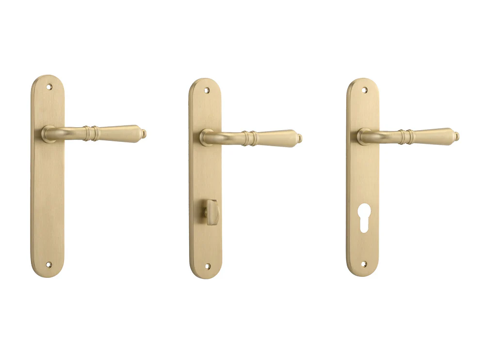 Iver Sarlat Lever Door Handle on Oval Backplate Brushed Brass