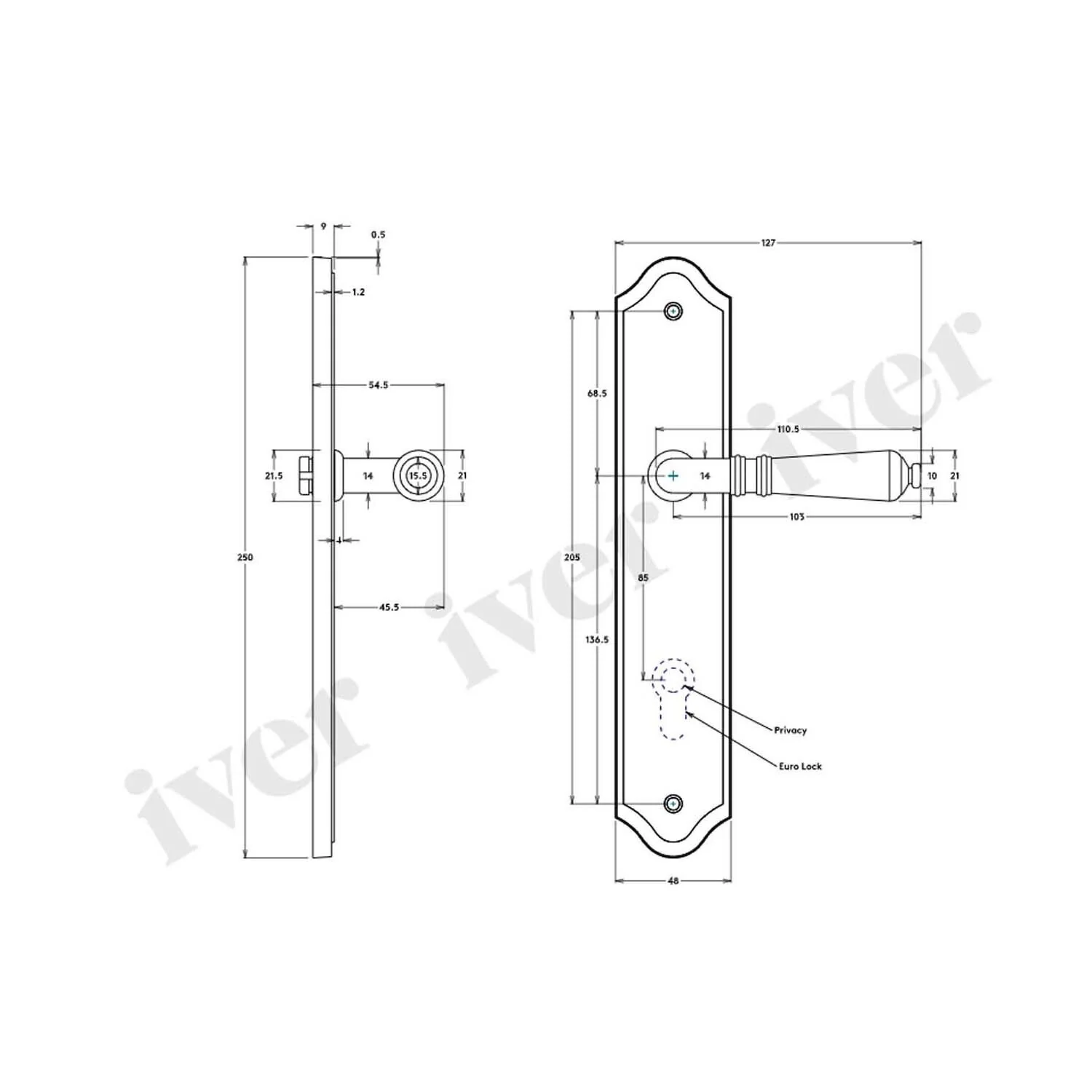 Iver Sarlat Lever Door Handle on Shouldered Backplate Polished Brass - Image 3