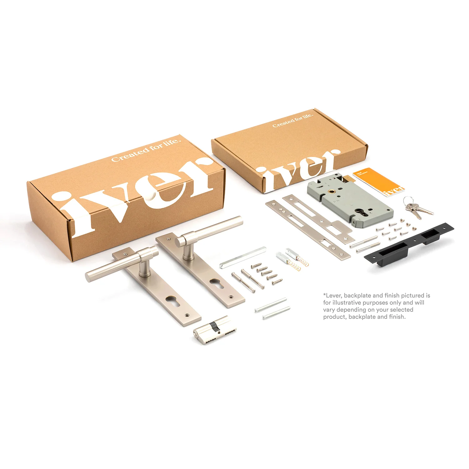 Iver Stirling Door Lever Handle on Rectangular Backplate Entrance Kit Key/Key - Image 2