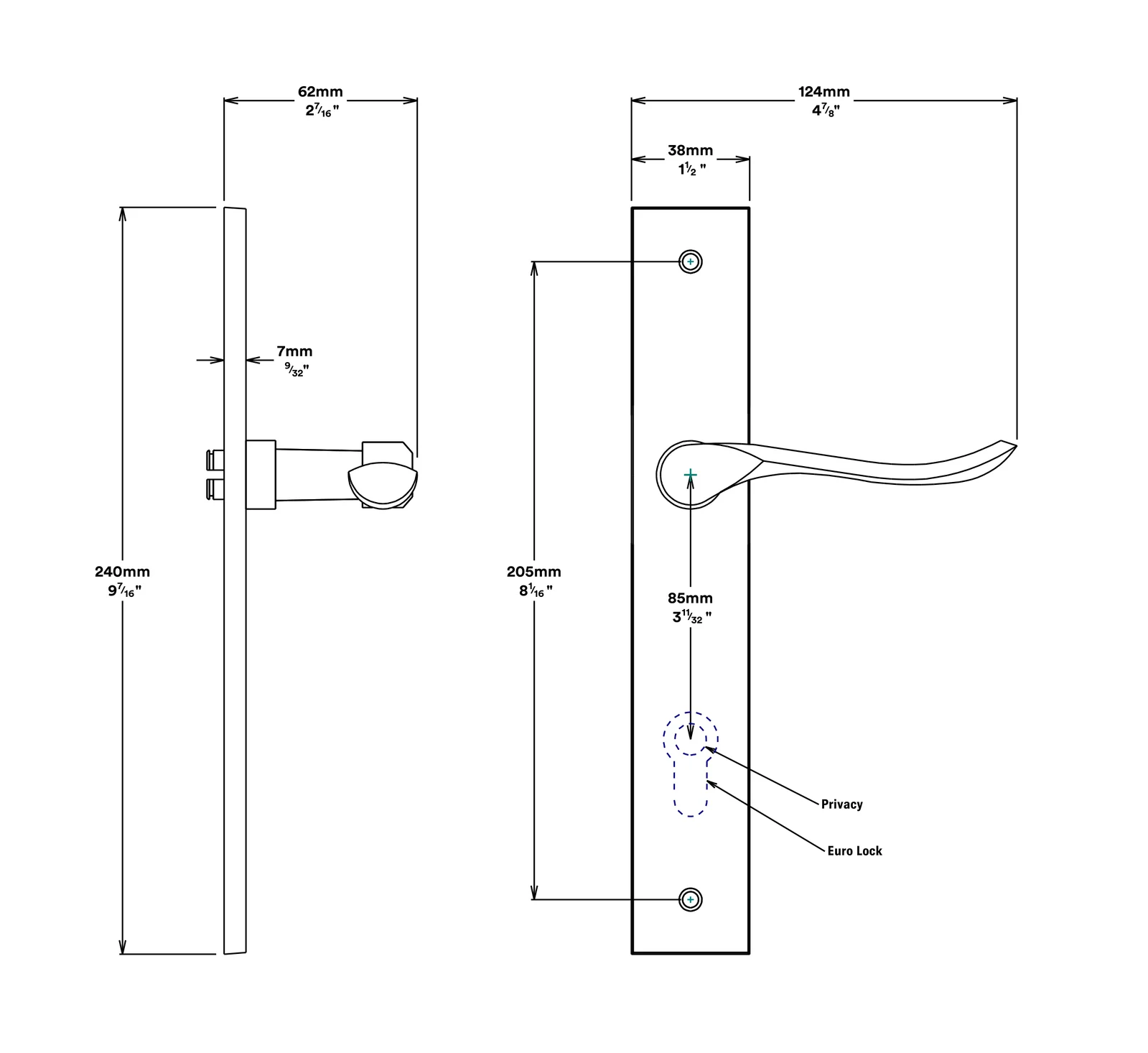 Iver Stirling Door Lever Handle on Rectangular Backplate Entrance Kit Key/Key - Image 3