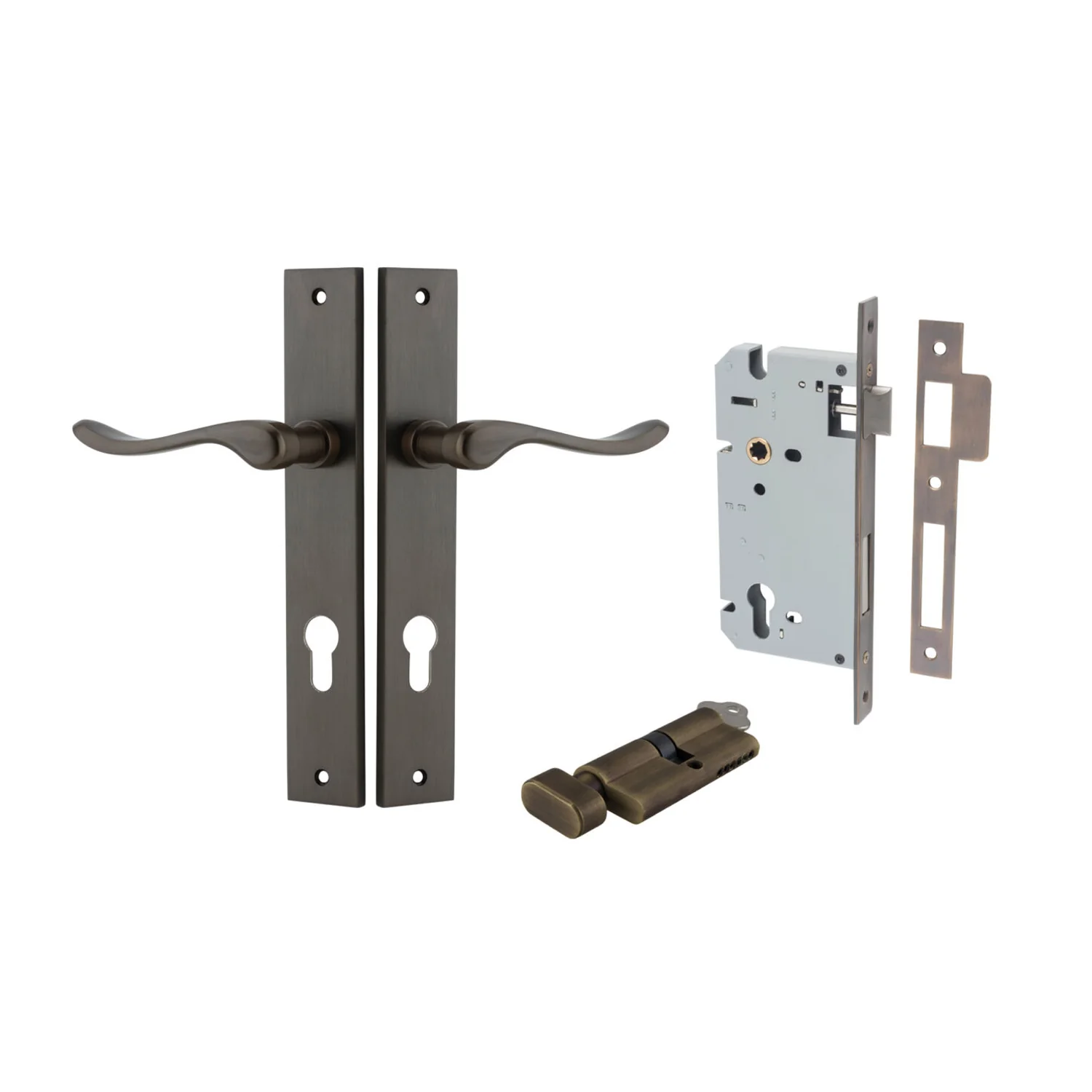 Iver Stirling Door Lever Handle on Rectangular Backplate Entrance Kit Key/Thumb - Image 13