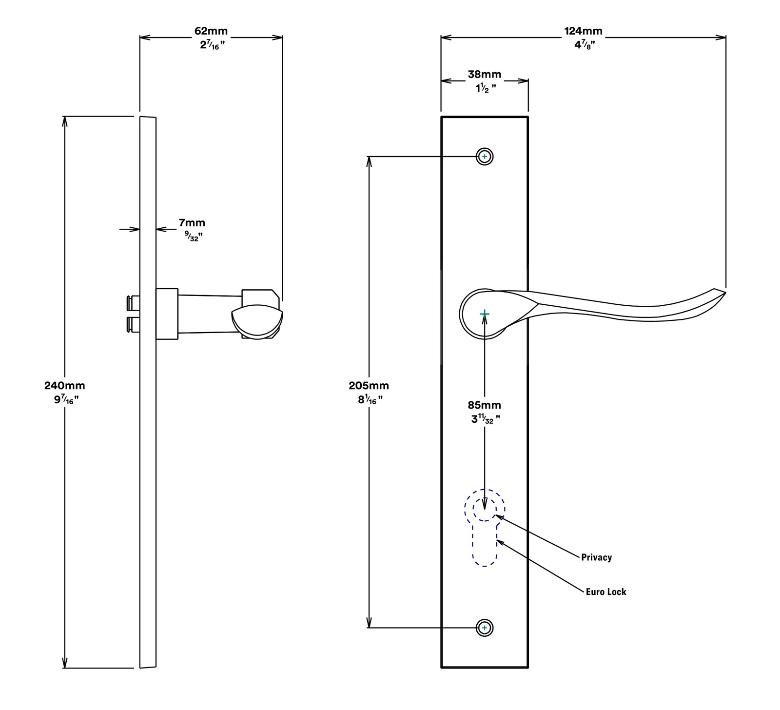 Iver Stirling Door Lever Handle on Rectangular Backplate Passage Kit - Available in Various Finishes - Image 3