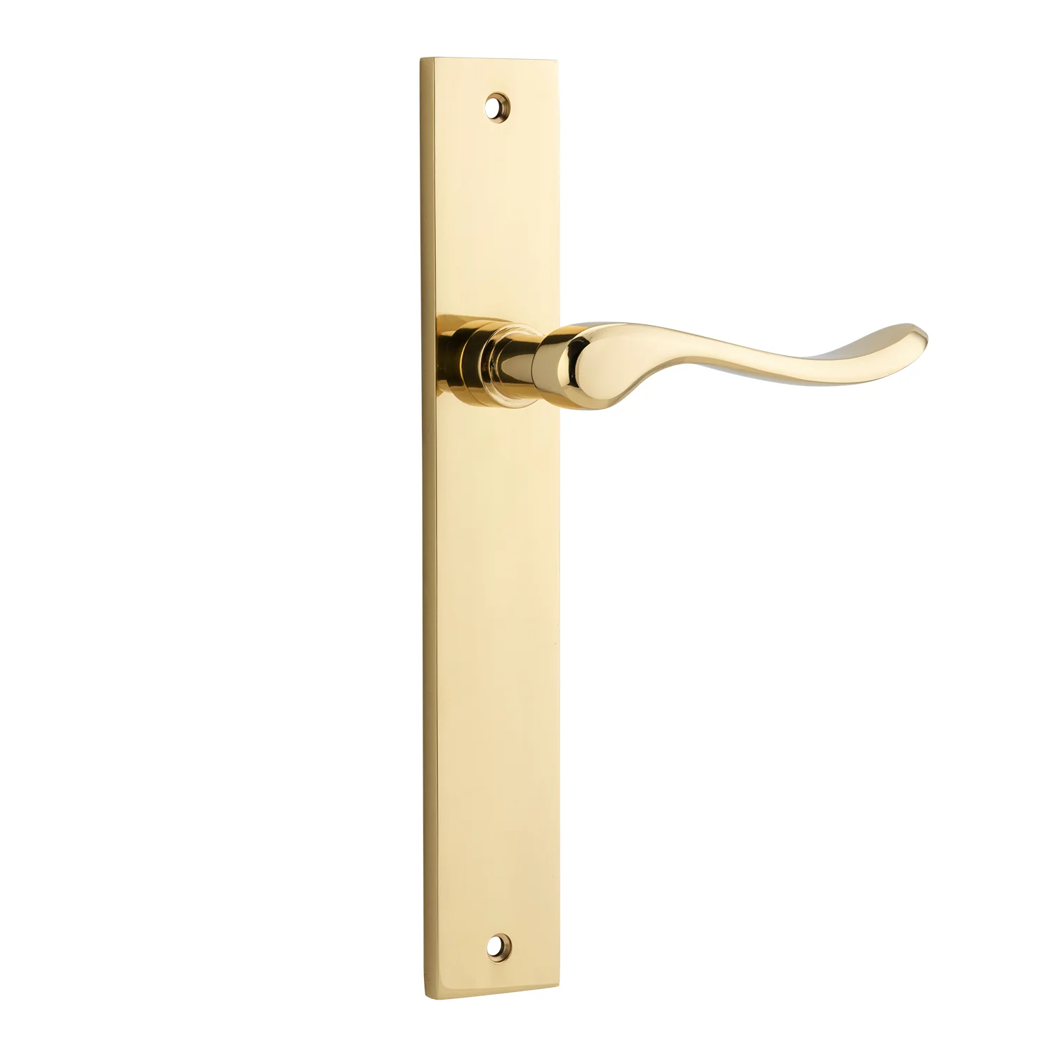 Iver Stirling Door Lever Handle on Rectangular Backplate Polished Brass - Image 2