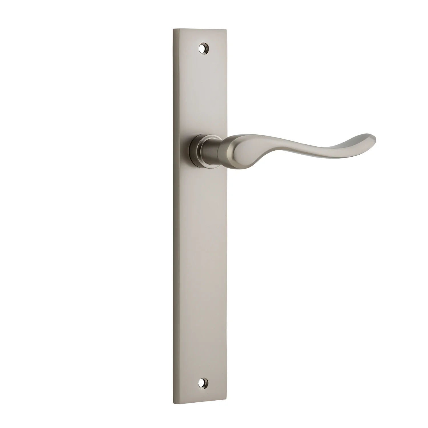 Iver Stirling Door Lever Handle on Rectangular Backplate Satin Nickel - Image 2