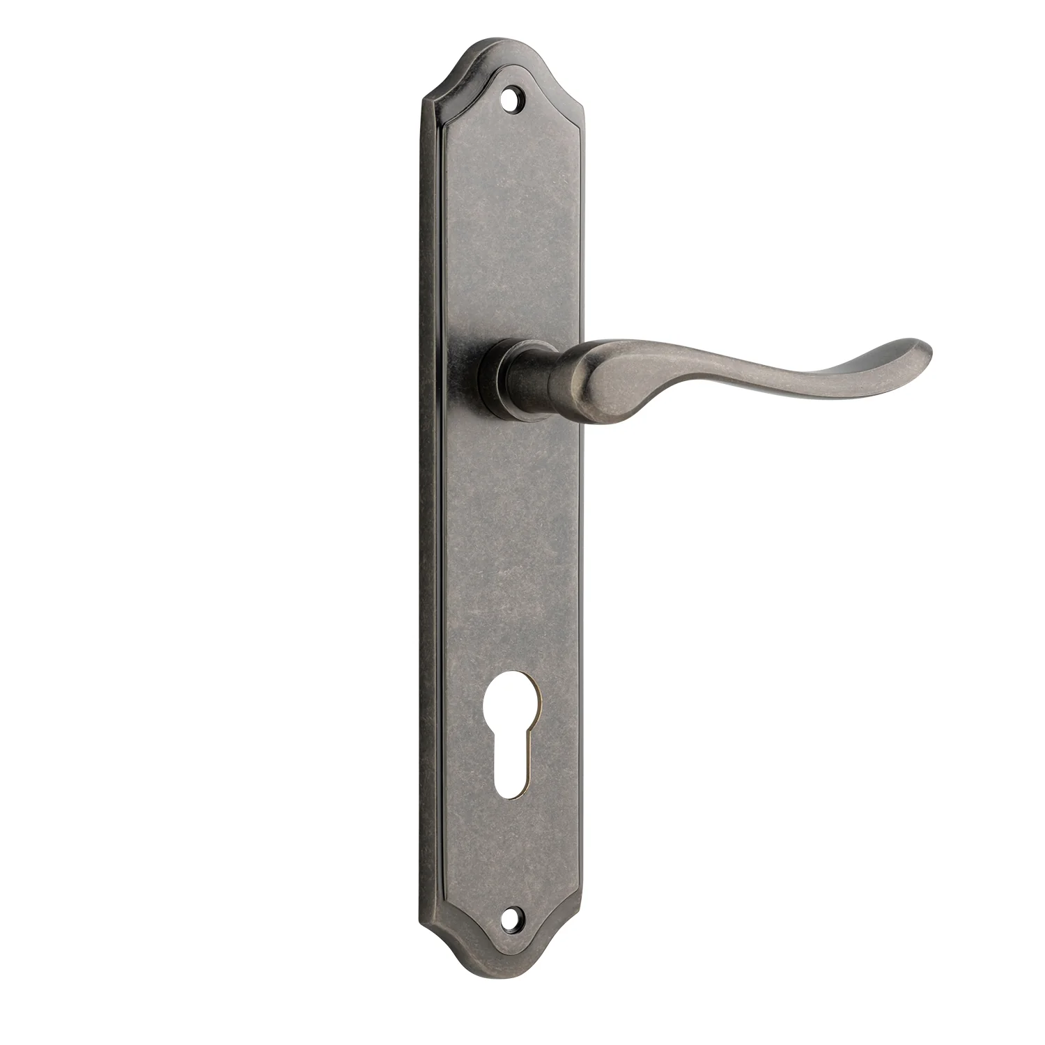 Iver Stirling Door Lever Handle on Shouldered Backplate Distressed Nickel - Image 3