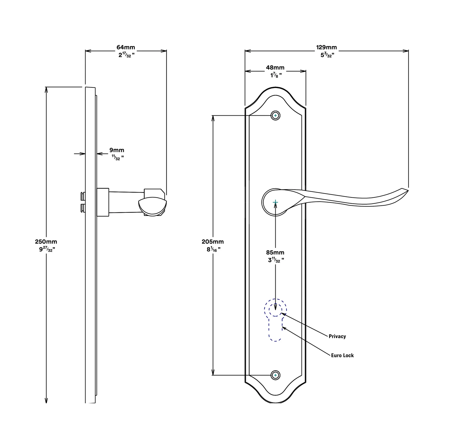Iver Stirling Door Lever Handle on Shouldered Backplate Entrance Kit Key/Key - Image 3