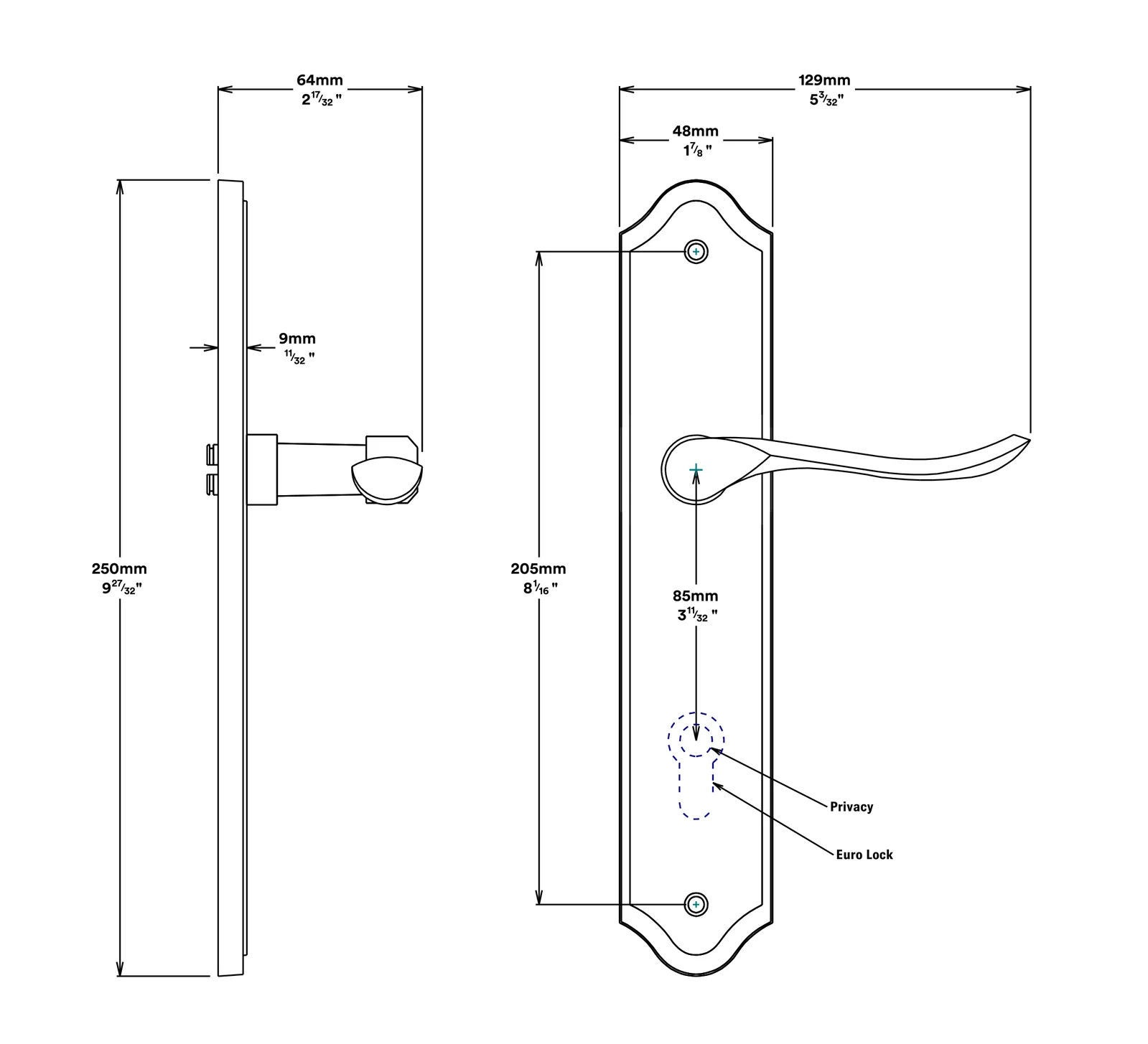 Iver Stirling Door Lever Handle on Shouldered Backplate Entrance Kit Key/Thumb - Image 3