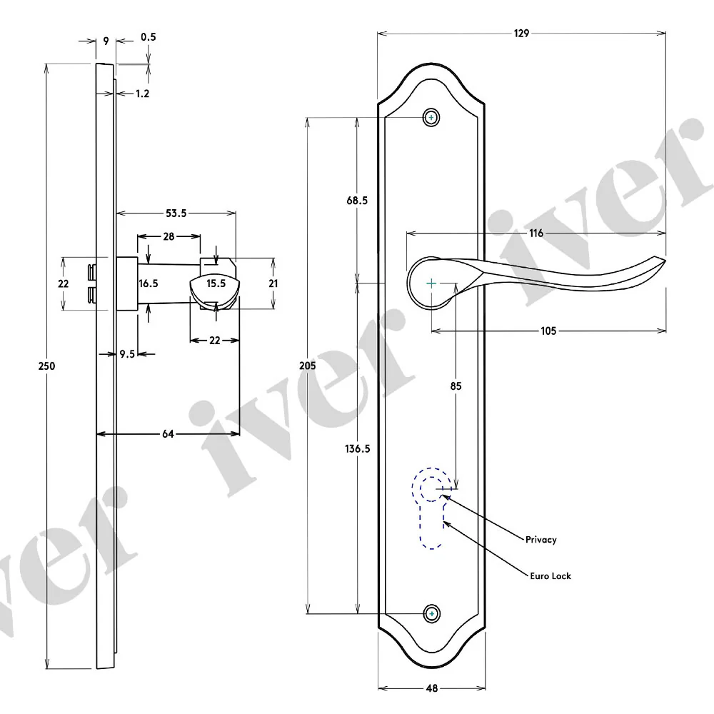 Iver Stirling Door Lever Handle on Shouldered Backplate Matt Black - Image 3