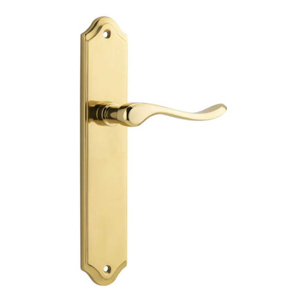 Iver Stirling Door Lever Handle on Shouldered Backplate Polished Brass - Image 4