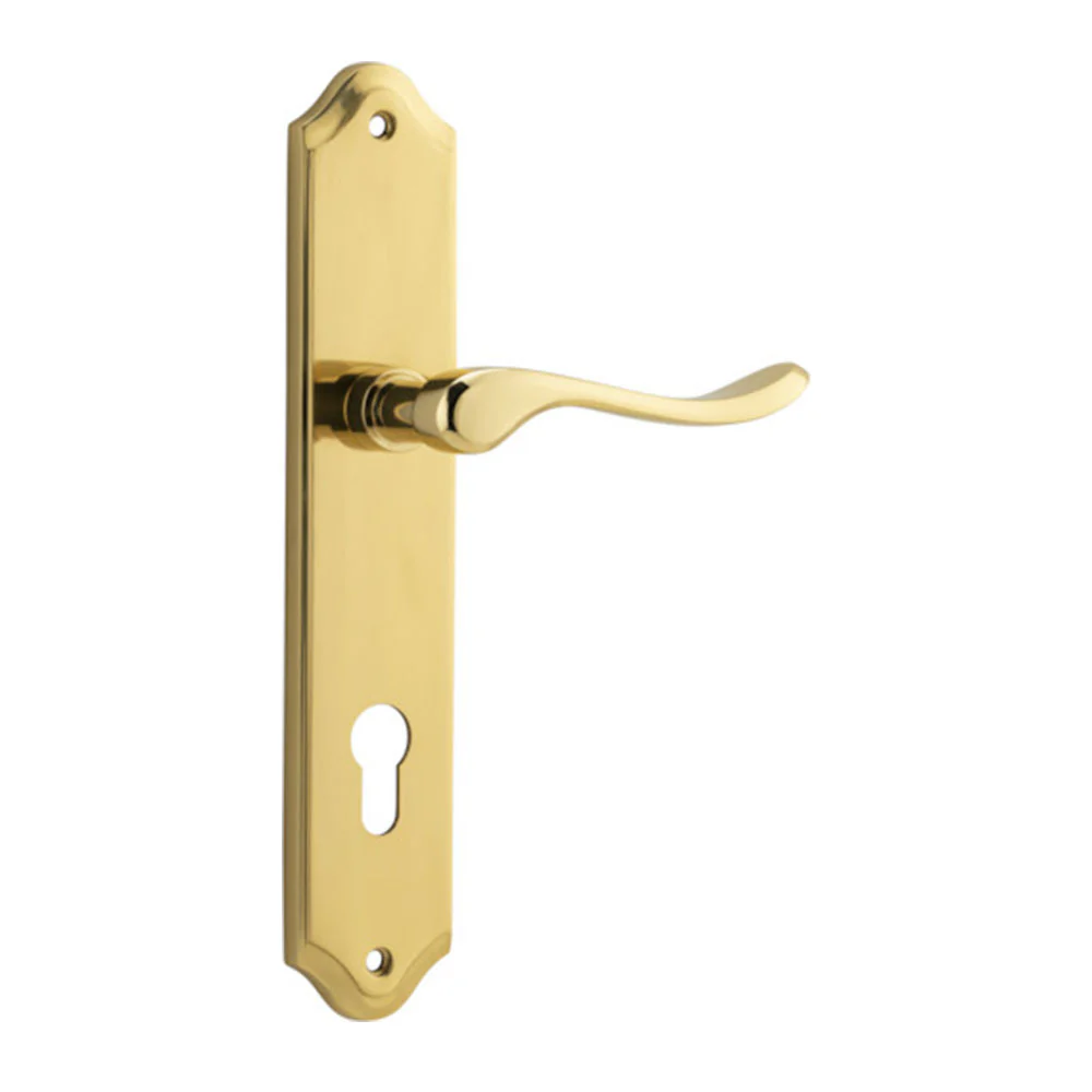Iver Stirling Door Lever Handle on Shouldered Backplate Polished Brass - Image 5