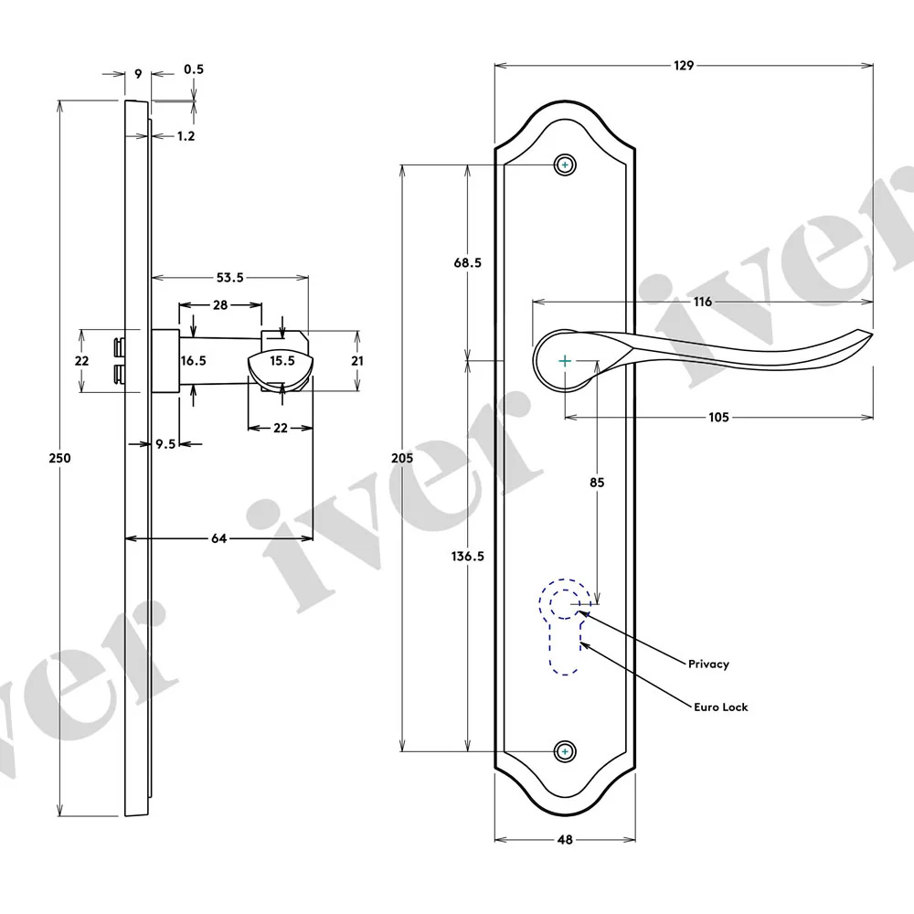 Iver Stirling Door Lever Handle on Shouldered Backplate Polished Chrome - Image 3