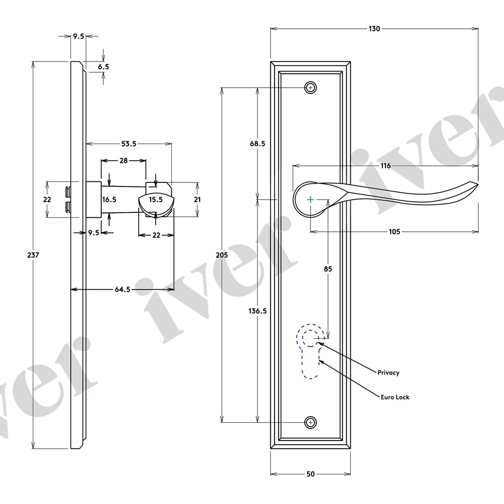 Iver Stirling Door Lever Handle on Stepped Backplate Brushed Brass - Image 3