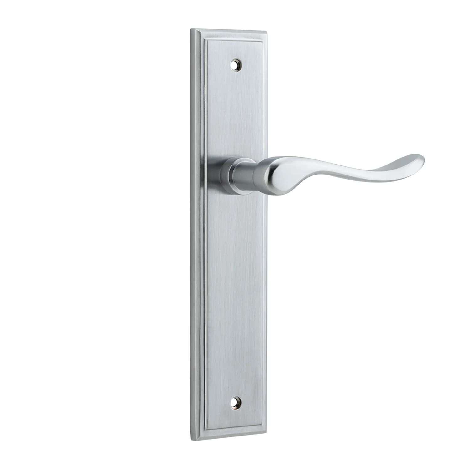 Iver Stirling Door Lever Handle on Stepped Backplate Brushed Chrome - Image 2