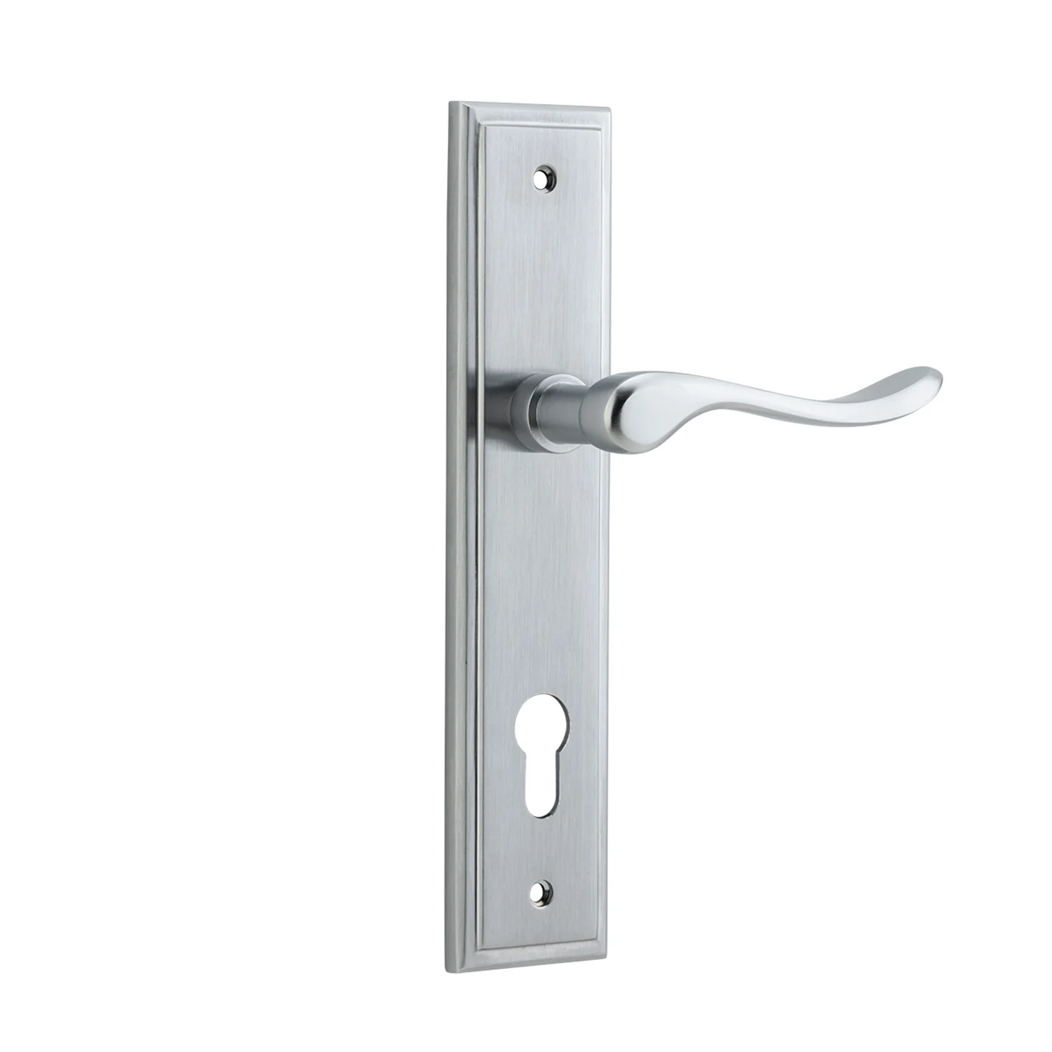 Iver Stirling Door Lever Handle on Stepped Backplate Brushed Chrome - Image 3