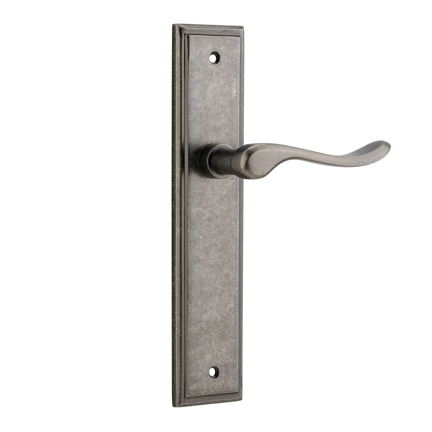 Iver Stirling Door Lever Handle on Stepped Backplate Distressed Nickel - Image 2