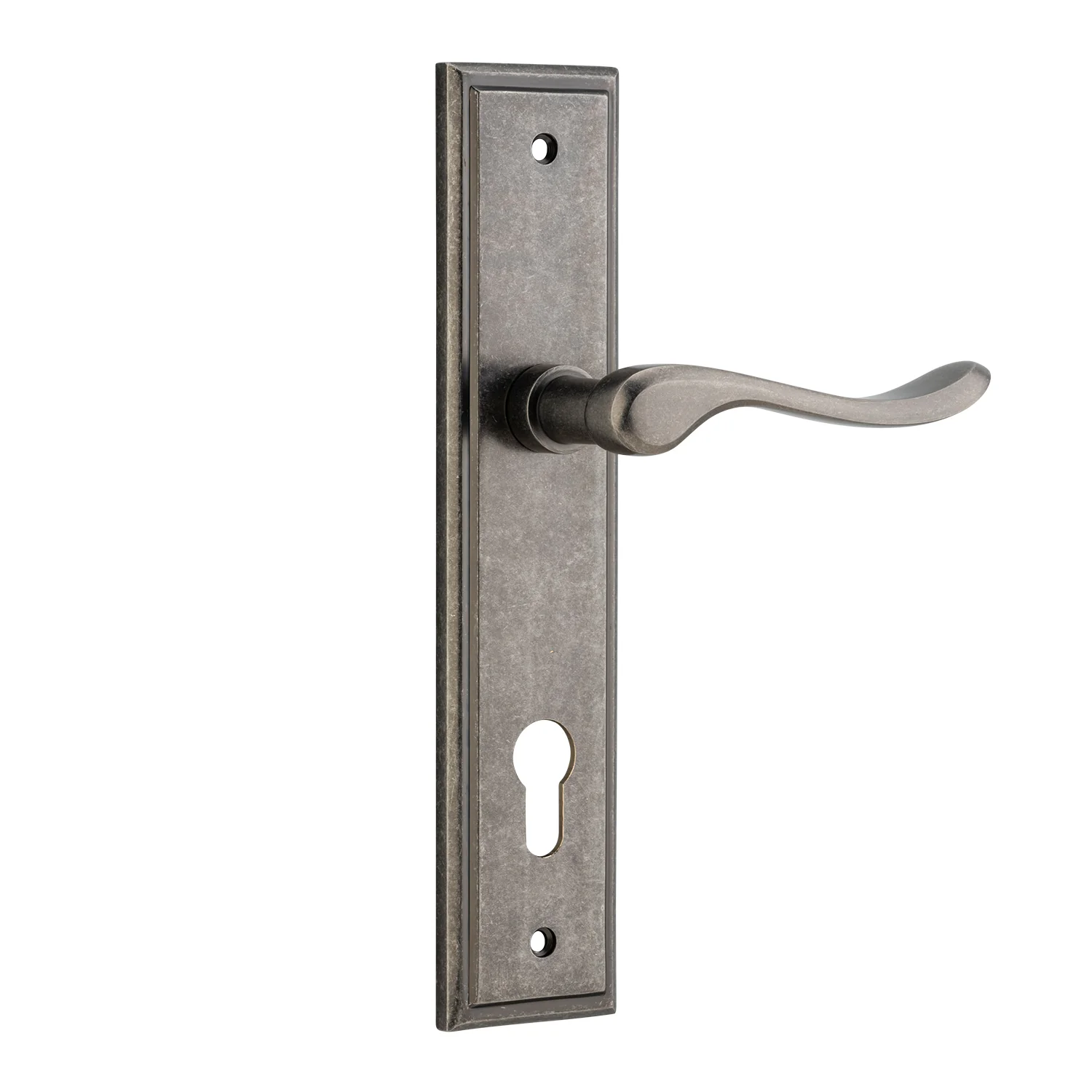 Iver Stirling Door Lever Handle on Stepped Backplate Distressed Nickel - Image 3