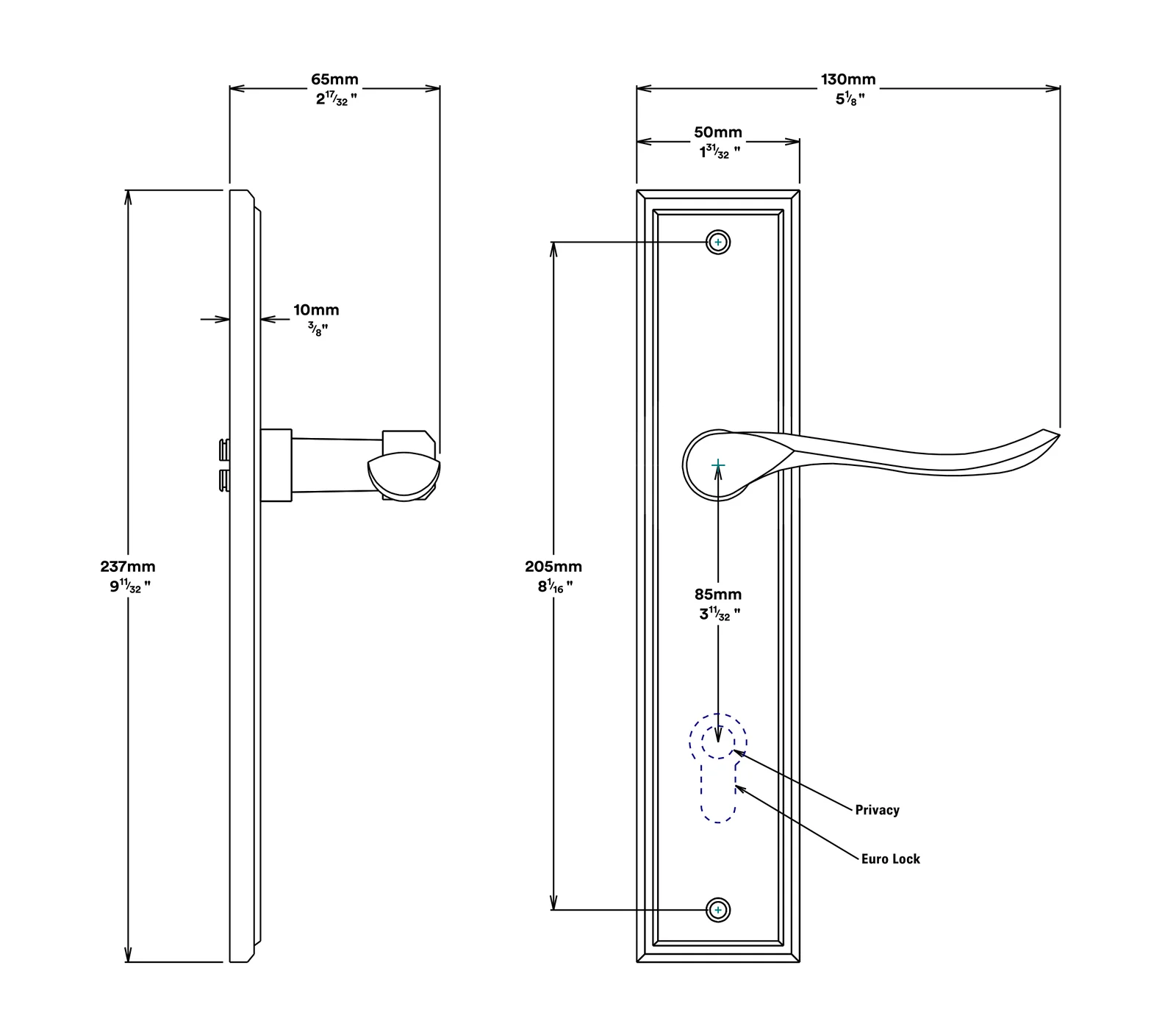 Iver Stirling Door Lever Handle on Stepped Backplate Entrance Kit Key/Thumb - Image 3