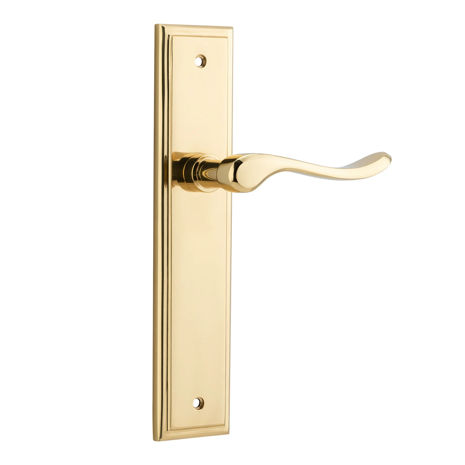 Iver Stirling Door Lever Handle on Stepped Backplate Polished Brass - Image 2