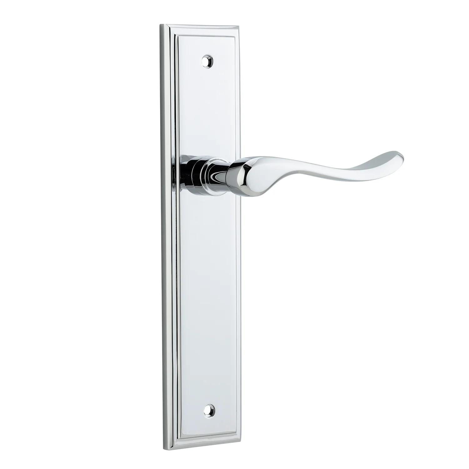 Iver Stirling Door Lever Handle on Stepped Backplate Polished Chrome - Image 2