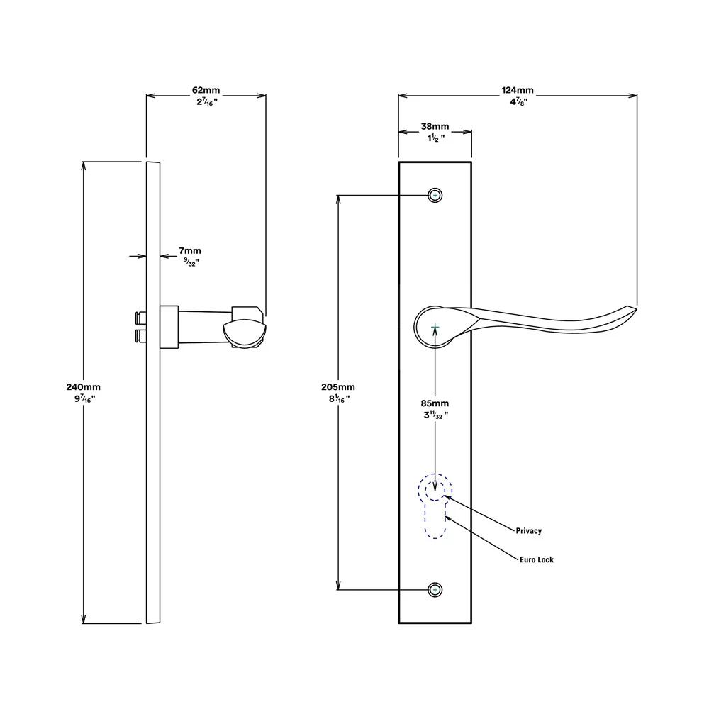 Iver Stirling Door Lever on Rectangular Backplate Privacy Kit with Turn - Image 2