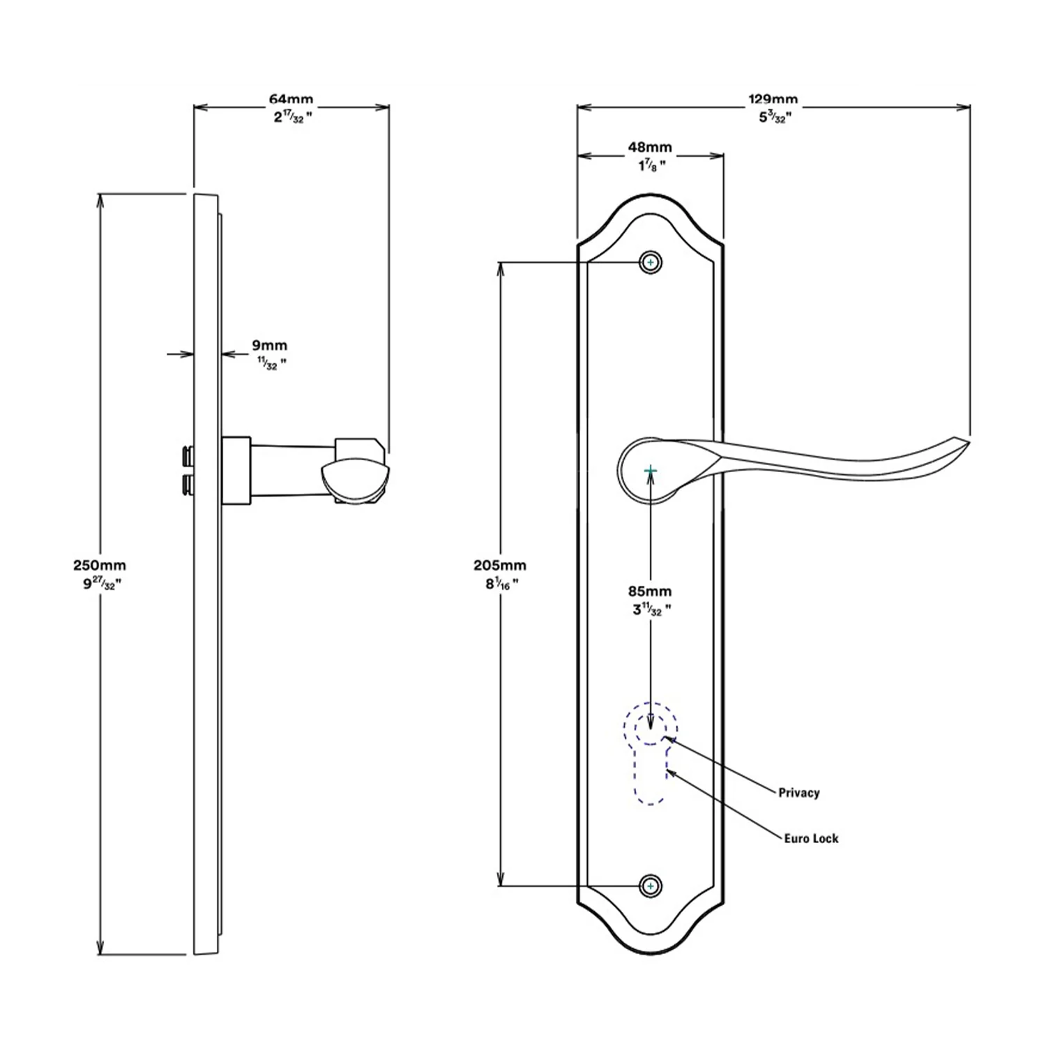 Iver Stirling Door Lever on Shouldered Backplate Privacy Kit with Turn - Image 2