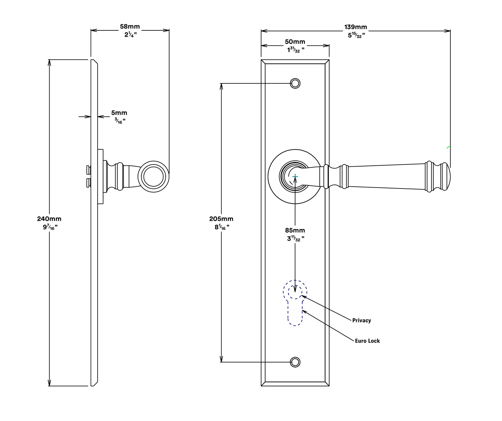 Iver Verona Door Lever Handle on Chamfered Backplate Entrance Kit Key/Thumb - Image 3