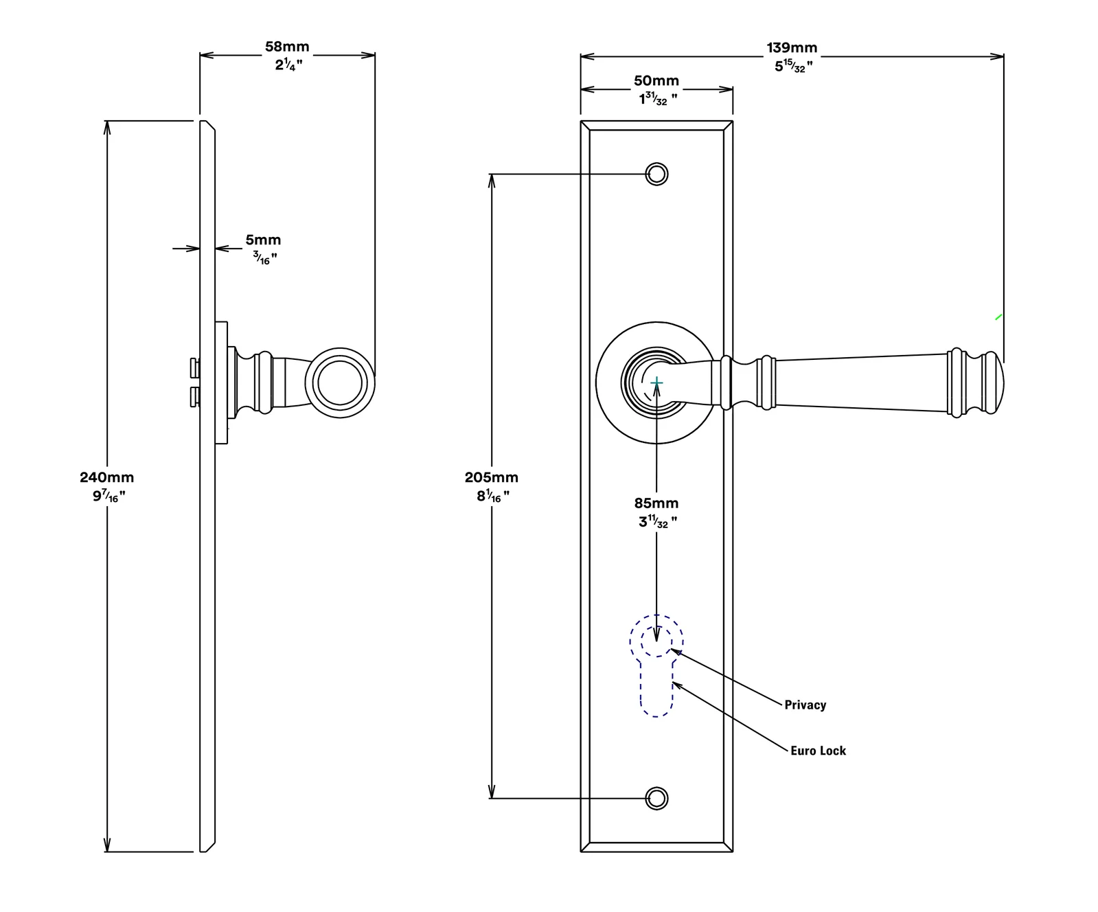 Iver Verona Door Lever Handle on Chamfered Backplate Passage Kit - Available in Various Finishes - Image 3
