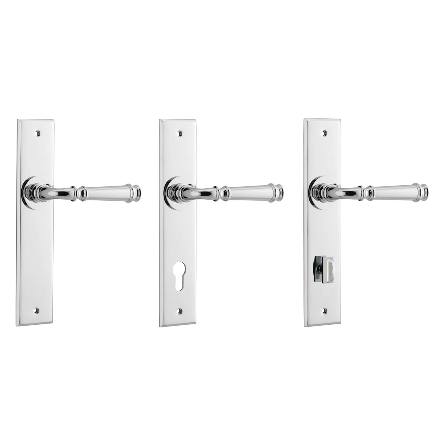 Iver Verona Door Lever Handle on Chamfered Backplate Polished Chrome