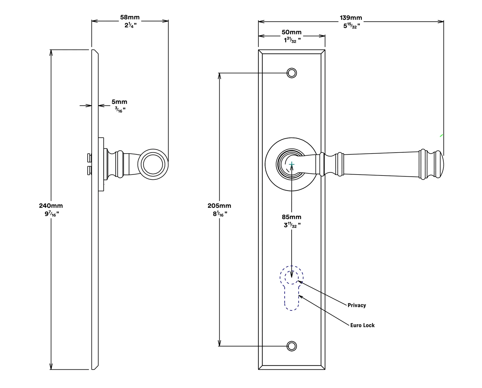Iver Verona Door Lever Handle on Chamfered Backplate Privacy Kit - Available in Various Finishes - Image 3