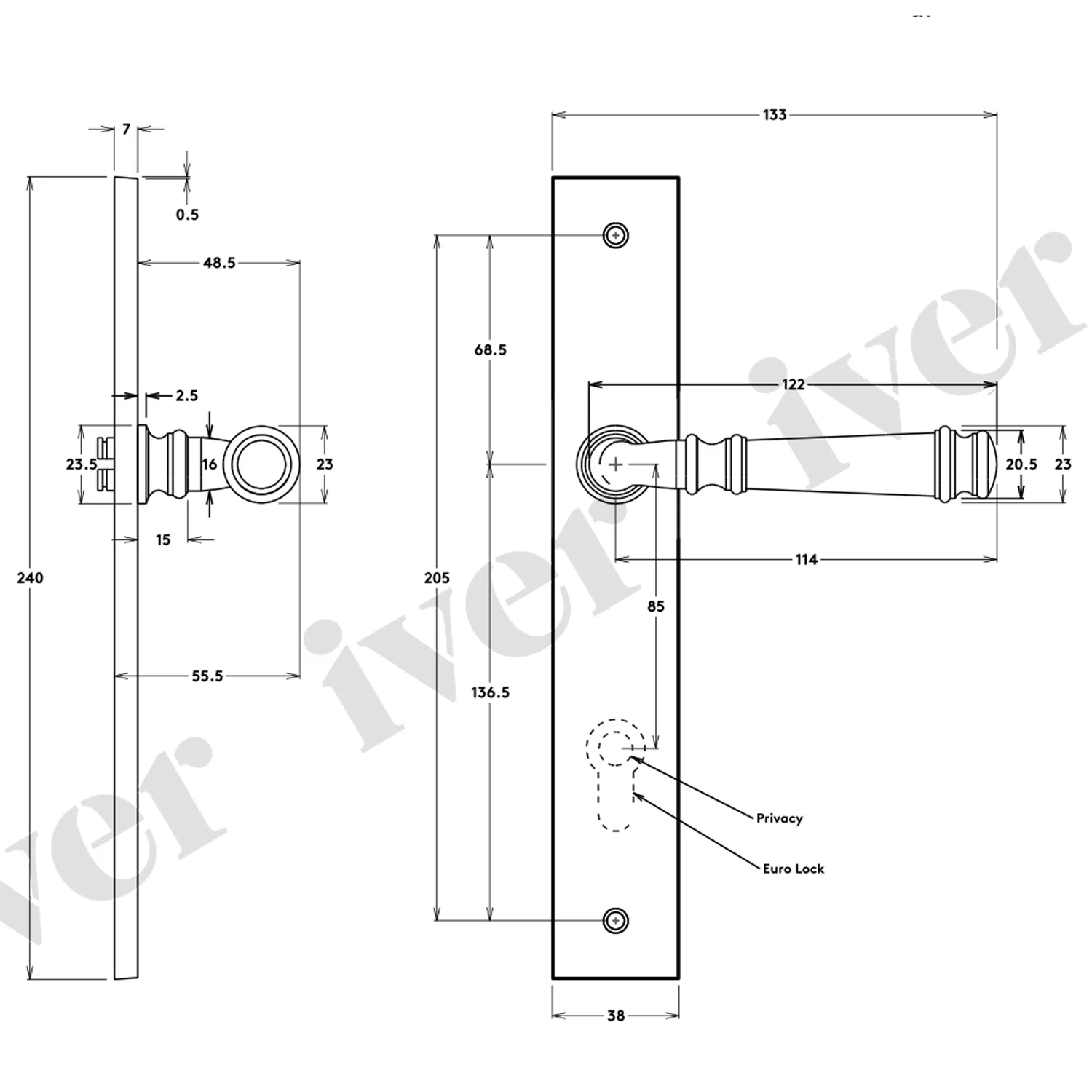 Iver Verona Door Lever Handle on Rectangular Backplate Signature Brass - Image 2
