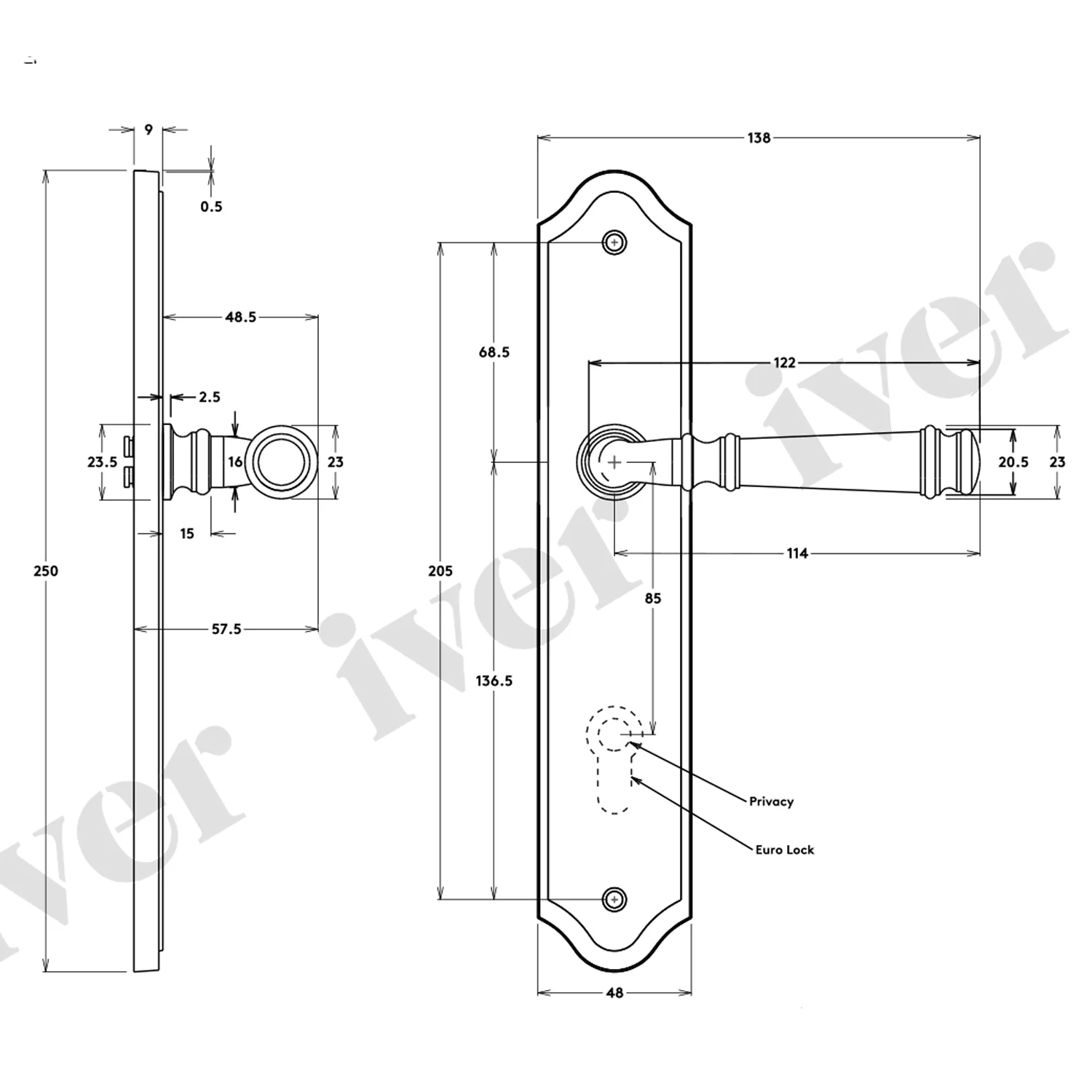 Iver Verona Door Lever Handle on Shouldered Backplate Distressed Nickel - Image 2