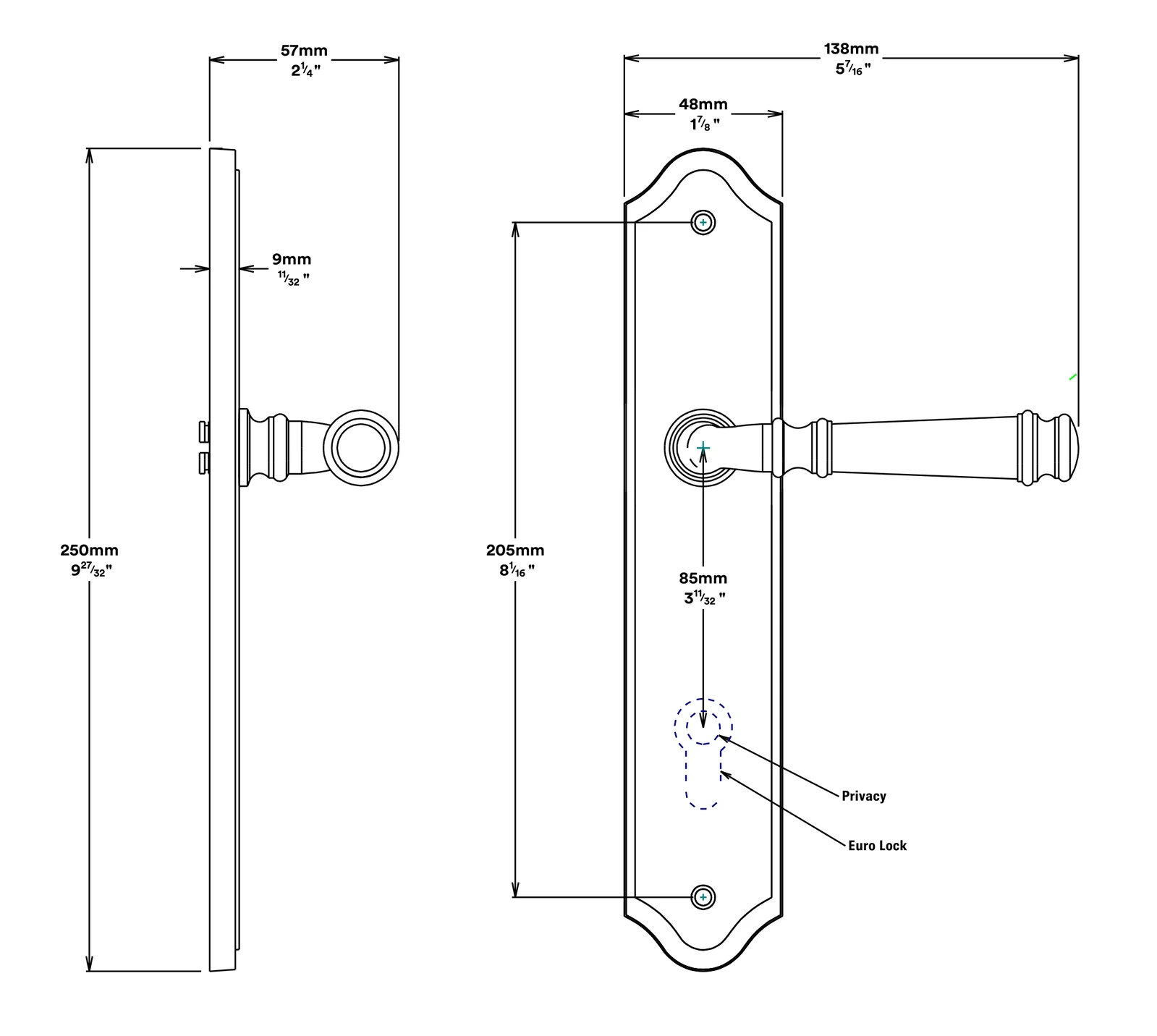 Iver Verona Door Lever Handle on Shouldered Backplate Passage Kit - Available in Various Finishes - Image 3