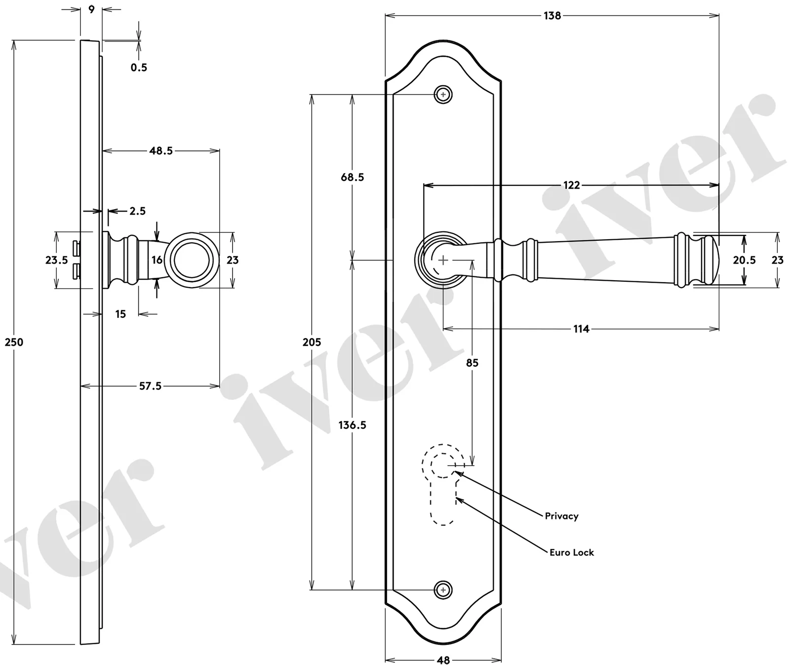 Iver Verona Door Lever Handle on Shouldered Backplate Satin Nickel - Image 2