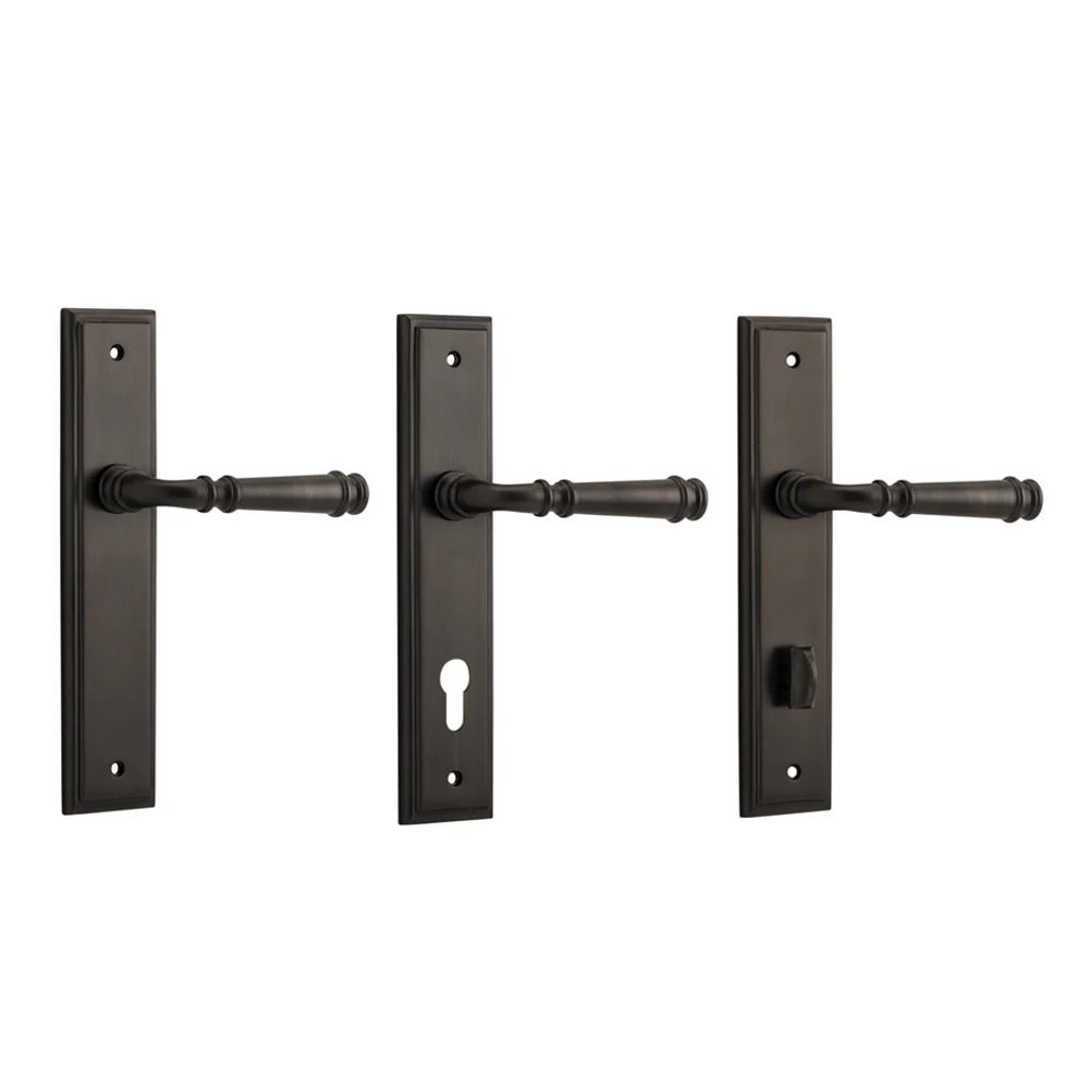 Iver Verona Door Lever Handle on Stepped Backplate Signature Brass